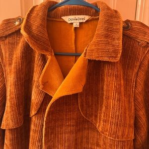 Davi & Dani boutique Corduroy velvet soft Trench Coat style rust orange duster